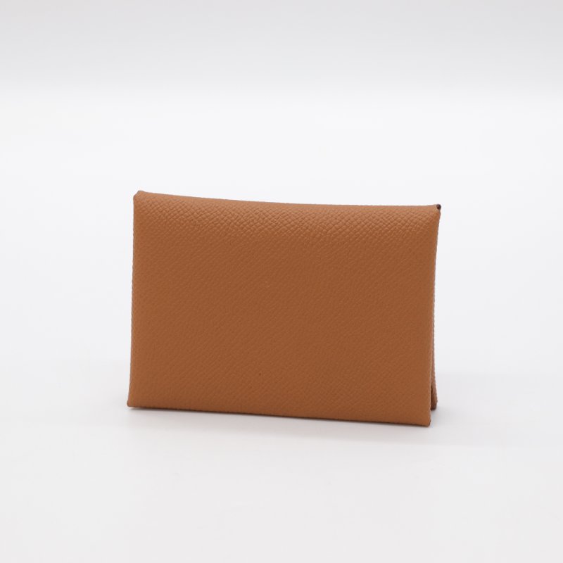 Hermès 愛馬仕 Calvi 金棕色 Epsom 牛皮 銀扣 卡包 W刻-1