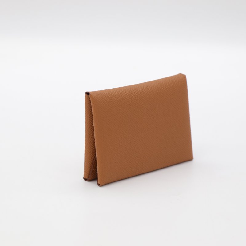 Hermès 愛馬仕 Calvi 金棕色 Epsom 牛皮 銀扣 卡包 W刻-2