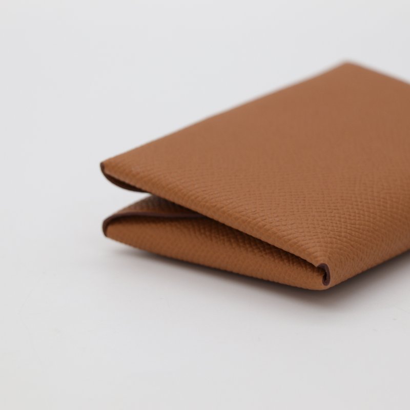 Hermès 愛馬仕 Calvi 金棕色 Epsom 牛皮 銀扣 卡包 W刻-4