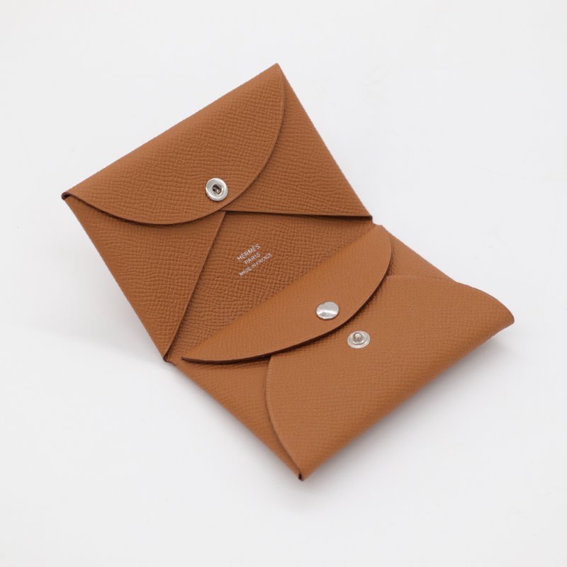 Hermès 愛馬仕 Calvi 金棕色 Epsom 牛皮 銀扣 卡包 W刻-6