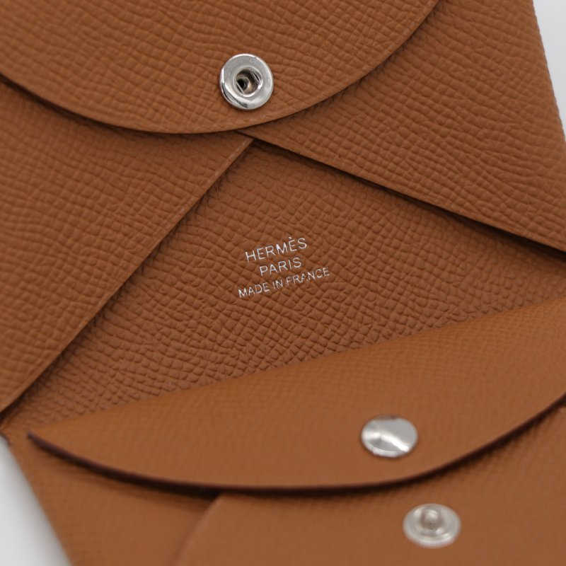 Hermès 愛馬仕 Calvi 金棕色 Epsom 牛皮 銀扣 卡包 W刻-7