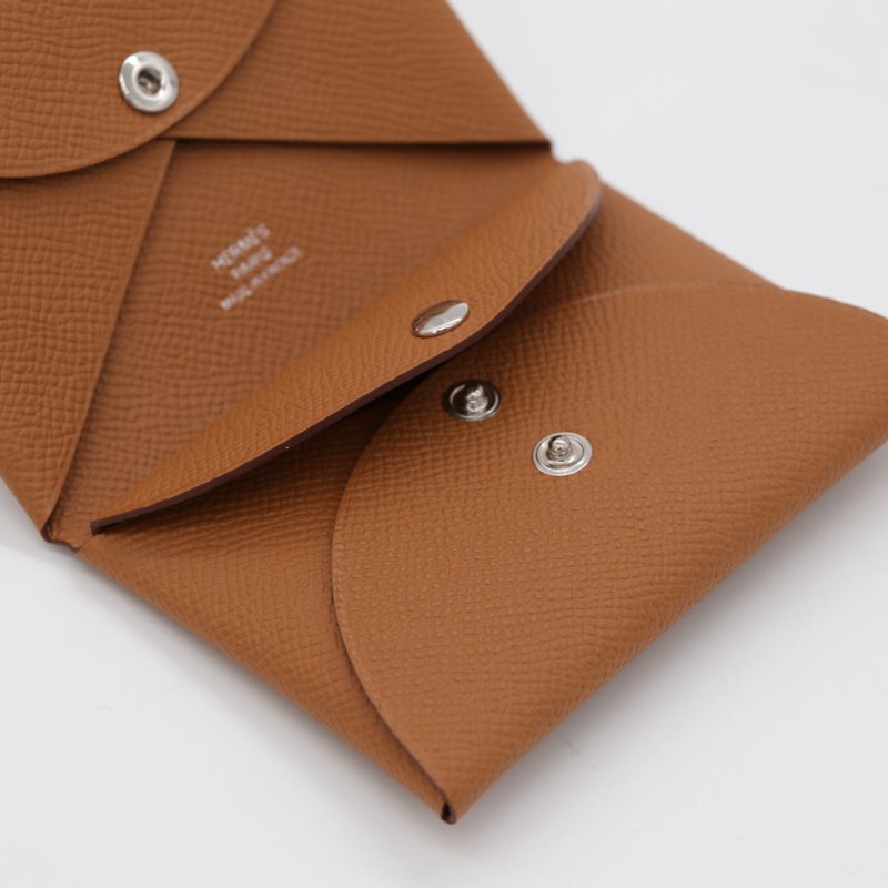 Hermès 愛馬仕 Calvi 金棕色 Epsom 牛皮 銀扣 卡包 W刻-8
