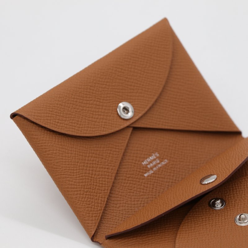 Hermès 愛馬仕 Calvi 金棕色 Epsom 牛皮 銀扣 卡包 W刻-9
