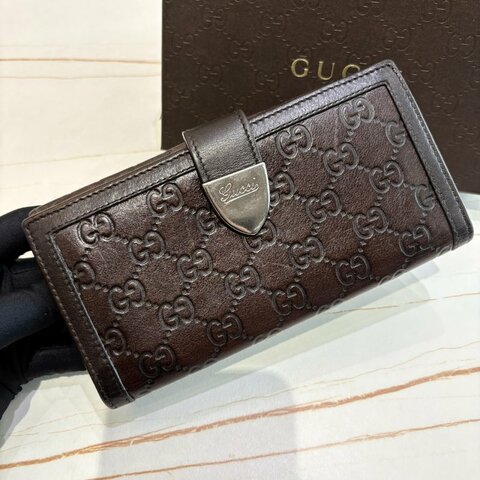*SHIHNA名牌精品* GUCCI GG 牛皮咖色壓紋長夾
