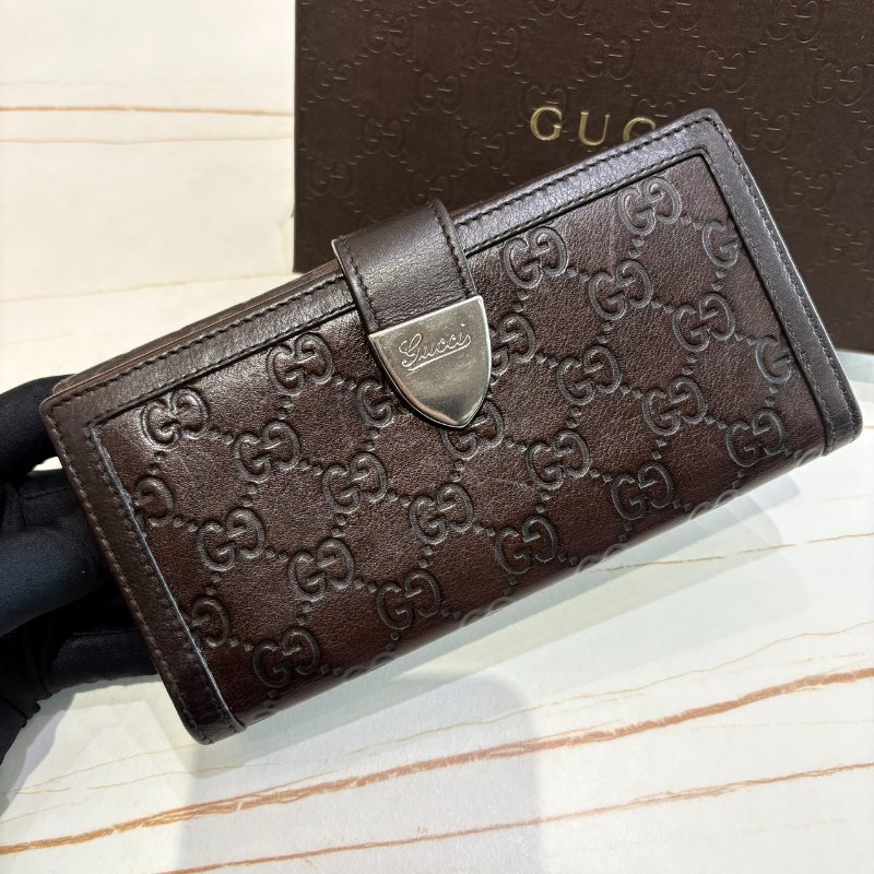 *SHIHNA名牌精品* GUCCI GG 牛皮咖色壓紋長夾-0