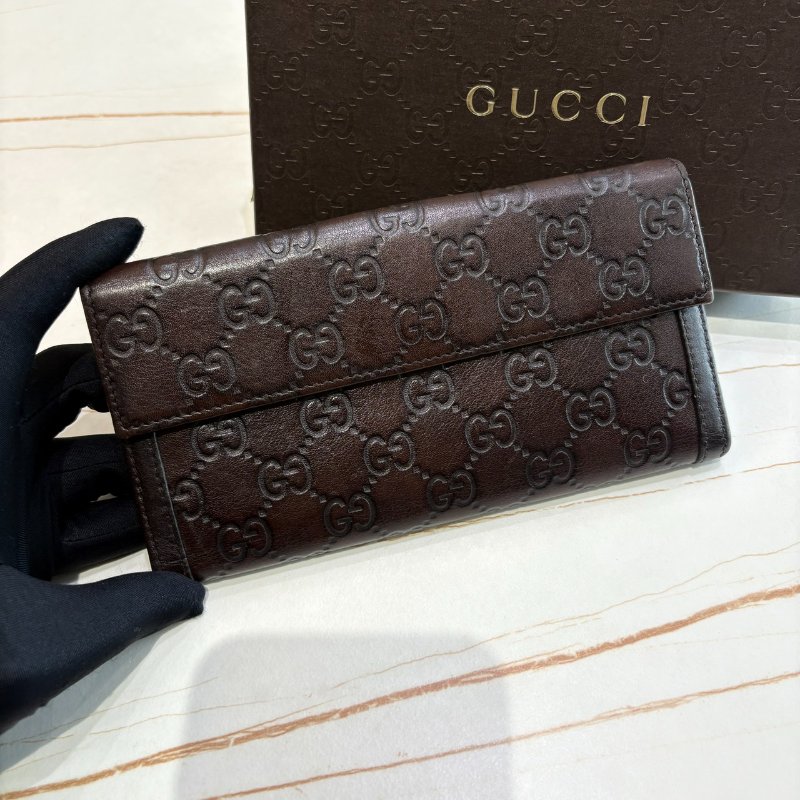 *SHIHNA名牌精品* GUCCI GG 牛皮咖色壓紋長夾-1