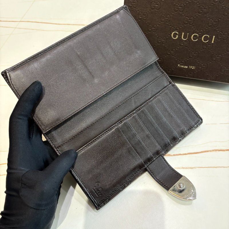 *SHIHNA名牌精品* GUCCI GG 牛皮咖色壓紋長夾-2