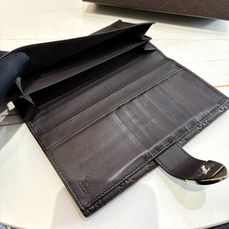 *SHIHNA名牌精品* GUCCI GG 牛皮咖色壓紋長夾-3