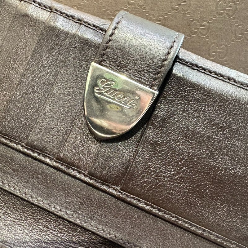 *SHIHNA名牌精品* GUCCI GG 牛皮咖色壓紋長夾-4