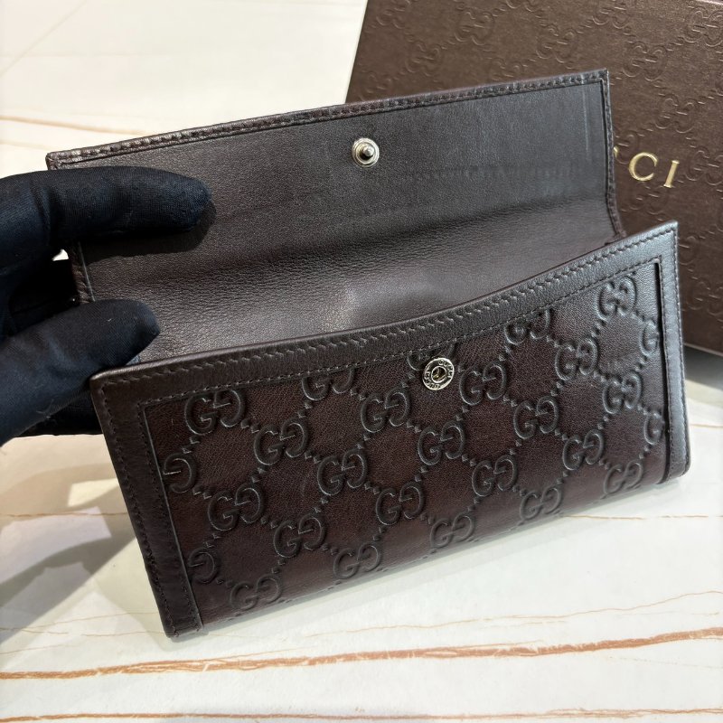 *SHIHNA名牌精品* GUCCI GG 牛皮咖色壓紋長夾-5