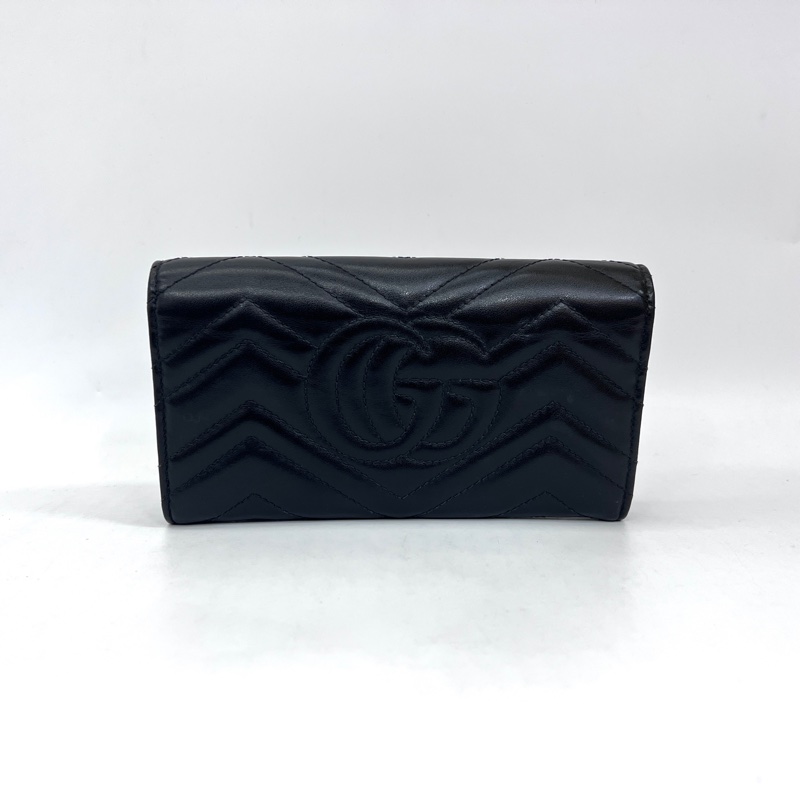 Gucci黑牛皮山型紋霧金釦Marmont下蓋12卡長夾-1