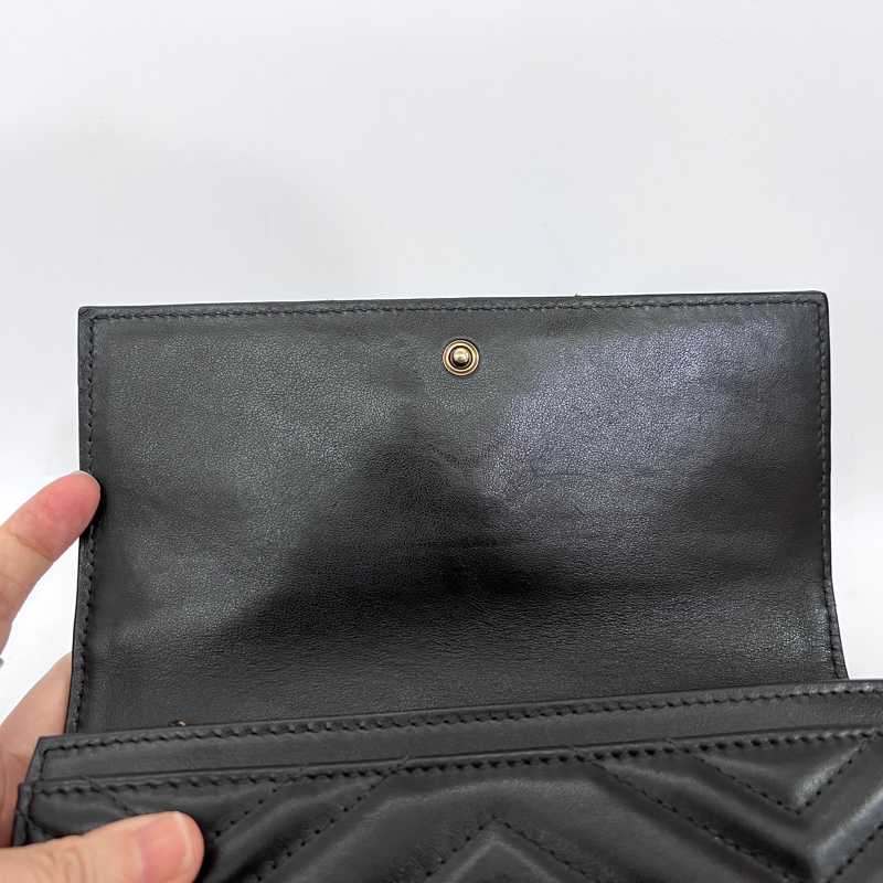 Gucci黑牛皮山型紋霧金釦Marmont下蓋12卡長夾-8