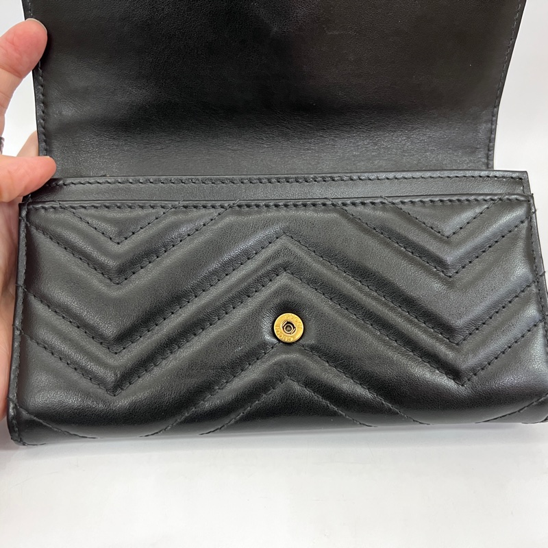 Gucci黑牛皮山型紋霧金釦Marmont下蓋12卡長夾-9