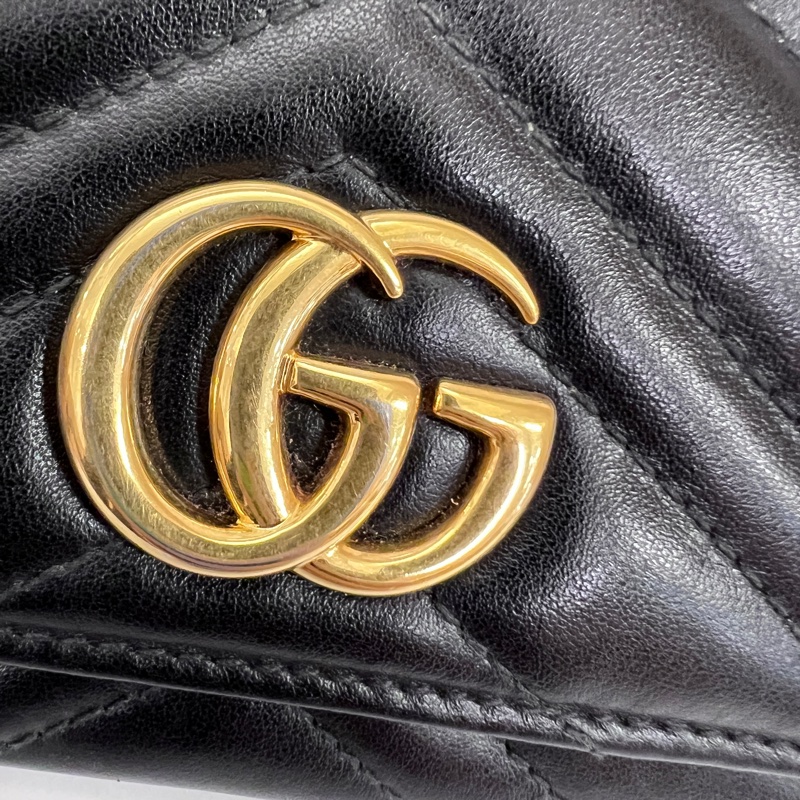 Gucci黑牛皮山型紋霧金釦Marmont下蓋12卡長夾-12