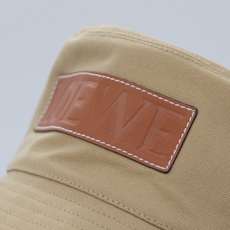 Loewe 羅威 焦糖色牛皮 卡其色帆布 綁帶帽 漁夫帽-2