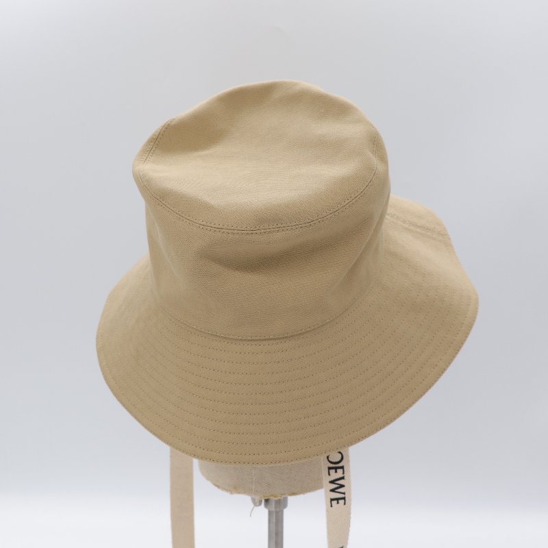 Loewe 羅威 焦糖色牛皮 卡其色帆布 綁帶帽 漁夫帽-3