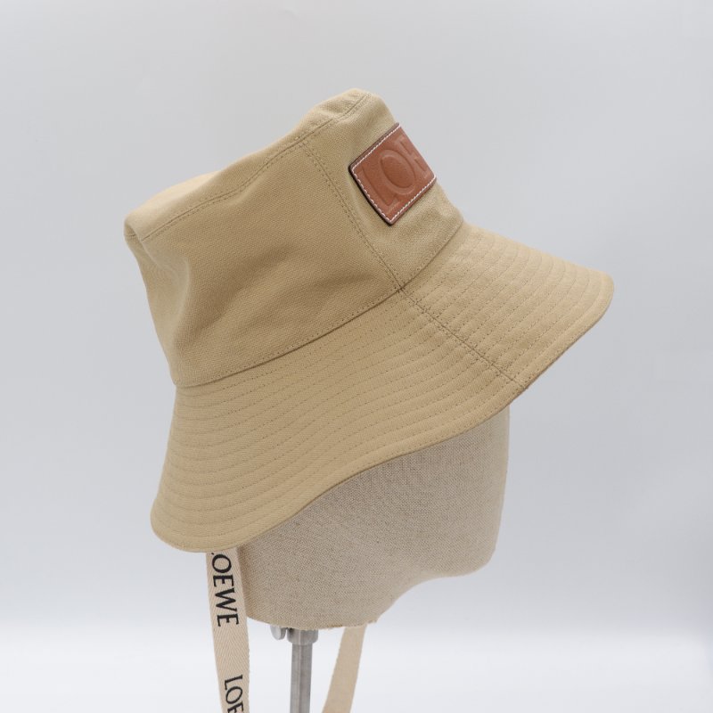 Loewe 羅威 焦糖色牛皮 卡其色帆布 綁帶帽 漁夫帽-4