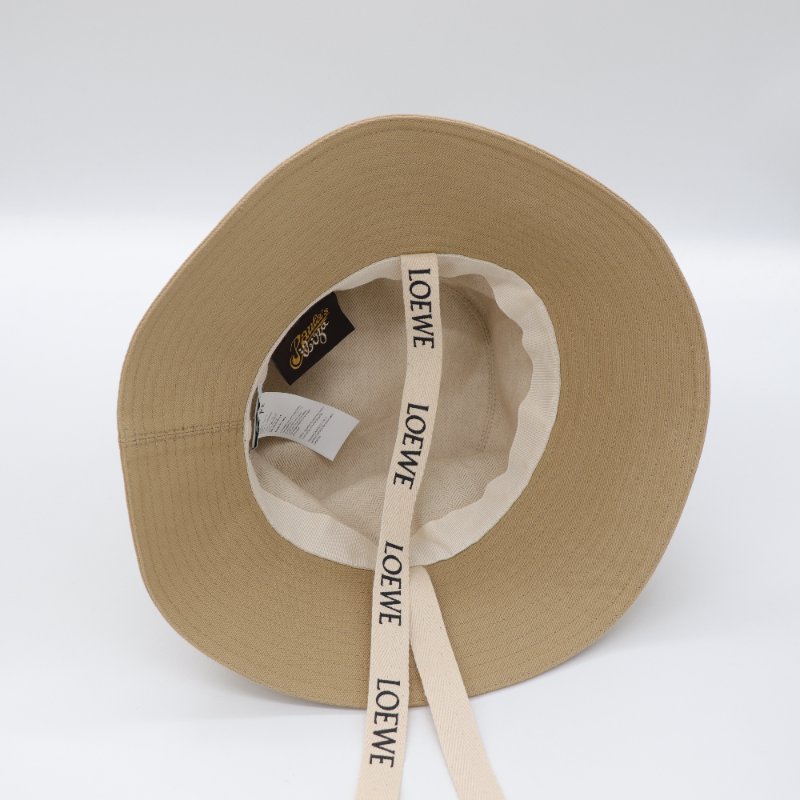 Loewe 羅威 焦糖色牛皮 卡其色帆布 綁帶帽 漁夫帽-7