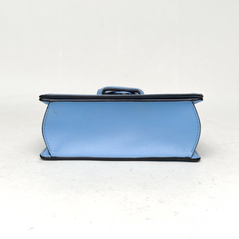 LOEWE Barcelona巴賽隆納小號藍色牛皮銀扣肩背包-4