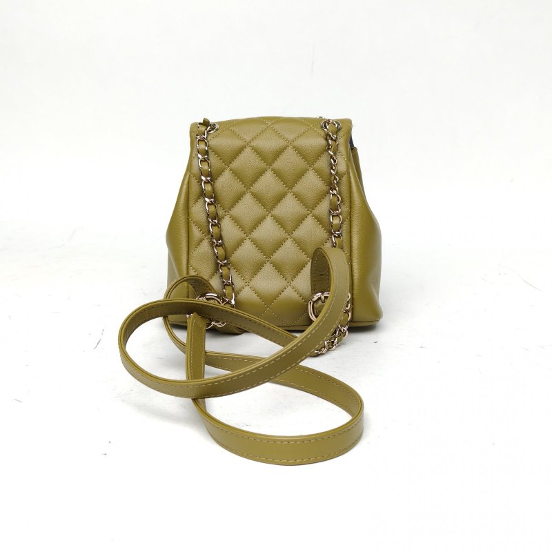 CHANEL Duma抽繩口蓋雙肩包小號橄欖綠荔枝牛皮晶片肩背包-2