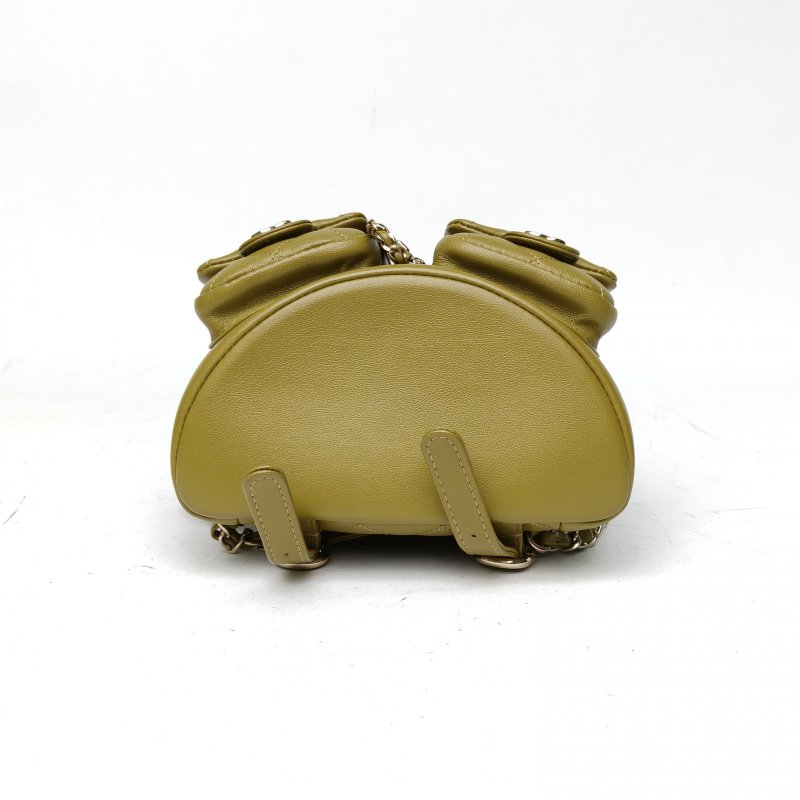 CHANEL Duma抽繩口蓋雙肩包小號橄欖綠荔枝牛皮晶片肩背包-4