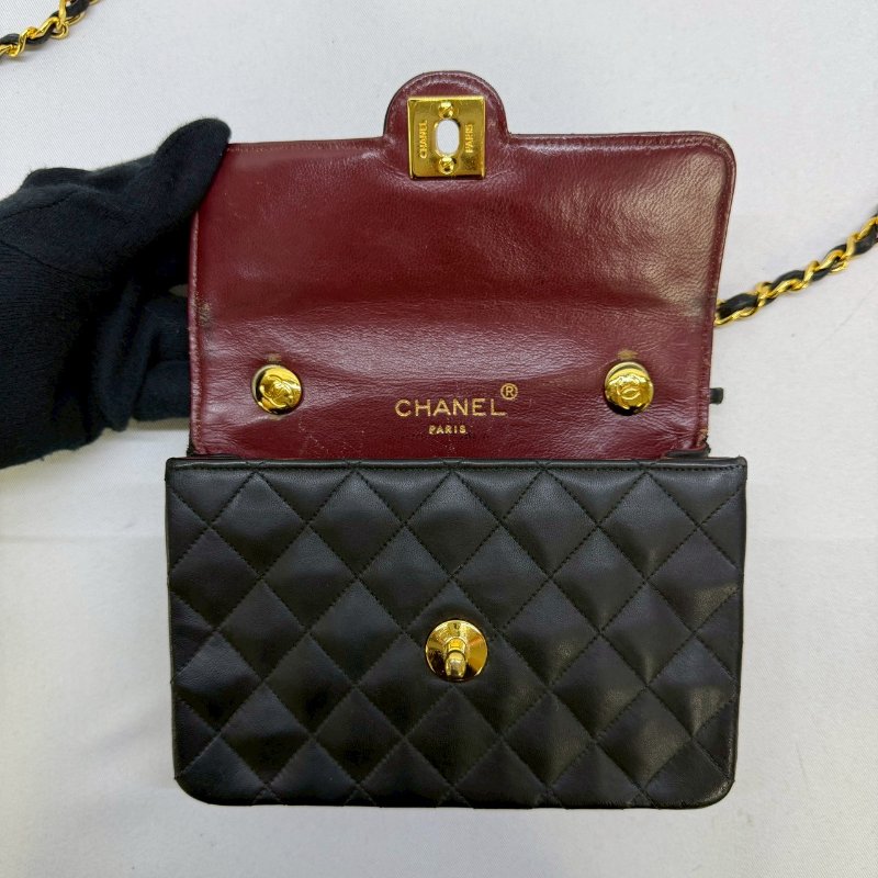 CHANEL vintage迷你圓扣方胖鏈帶包-4