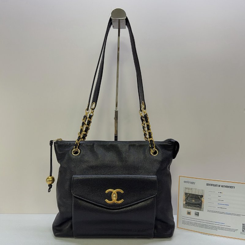 CHANEL Vintage黑金荔枝肩背包-0