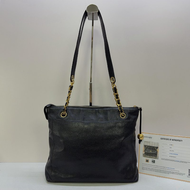 CHANEL Vintage黑金荔枝肩背包-1