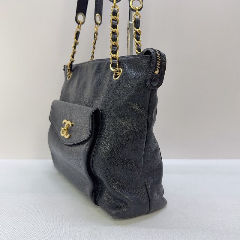 CHANEL Vintage黑金荔枝肩背包-2