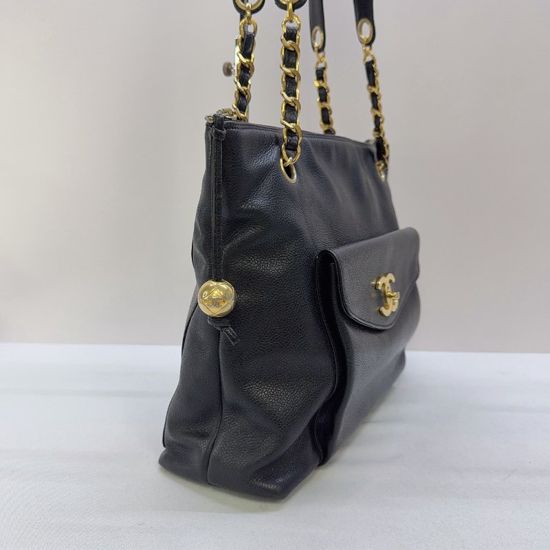 CHANEL Vintage黑金荔枝肩背包-3