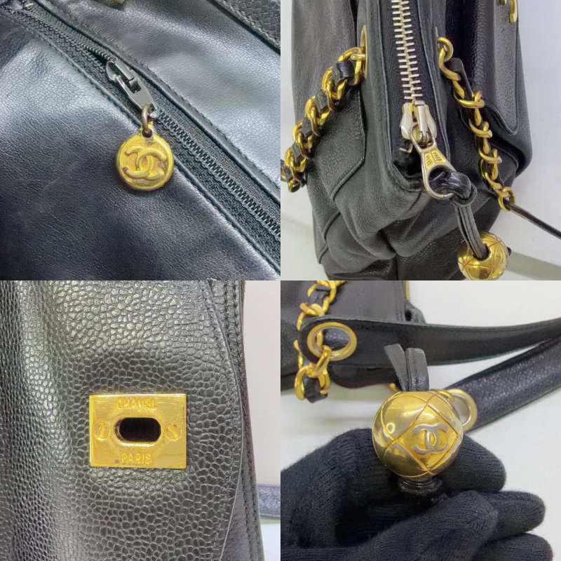 CHANEL Vintage黑金荔枝肩背包-5