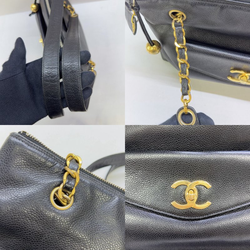 CHANEL Vintage黑金荔枝肩背包-6