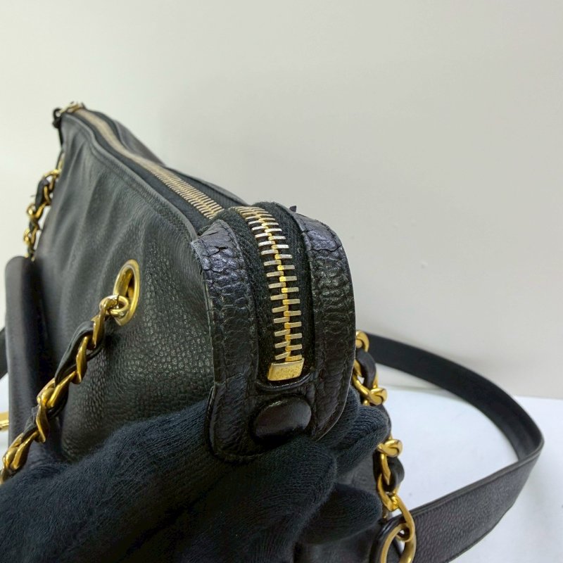 CHANEL Vintage黑金荔枝肩背包-7