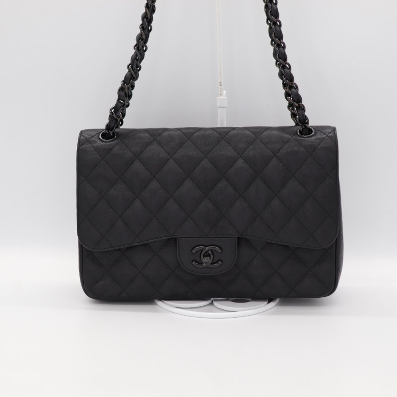 （稀有款♥️全黑鏈條）Chanel 香奈兒 Classic Flap CF 30cm Jumbo 霧面牛皮 SO BLACK 純黑釦 24開-1