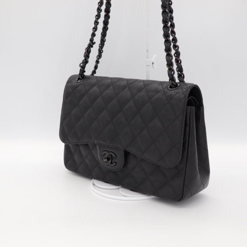 （稀有款♥️全黑鏈條）Chanel 香奈兒 Classic Flap CF 30cm Jumbo 霧面牛皮 SO BLACK 純黑釦 24開-2