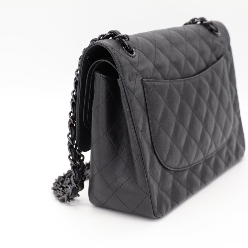 （稀有款♥️全黑鏈條）Chanel 香奈兒 Classic Flap CF 30cm Jumbo 霧面牛皮 SO BLACK 純黑釦 24開-6