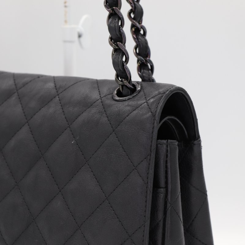 （稀有款♥️全黑鏈條）Chanel 香奈兒 Classic Flap CF 30cm Jumbo 霧面牛皮 SO BLACK 純黑釦 24開-7