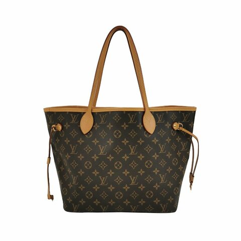 Louis Vuitton (LV) Neverfull中號植鞣革Monogram印花束帶單肩包晶片款