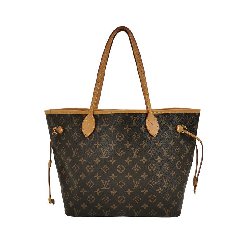 Louis Vuitton (LV) Neverfull中號植鞣革Monogram印花束帶單肩包晶片款-0