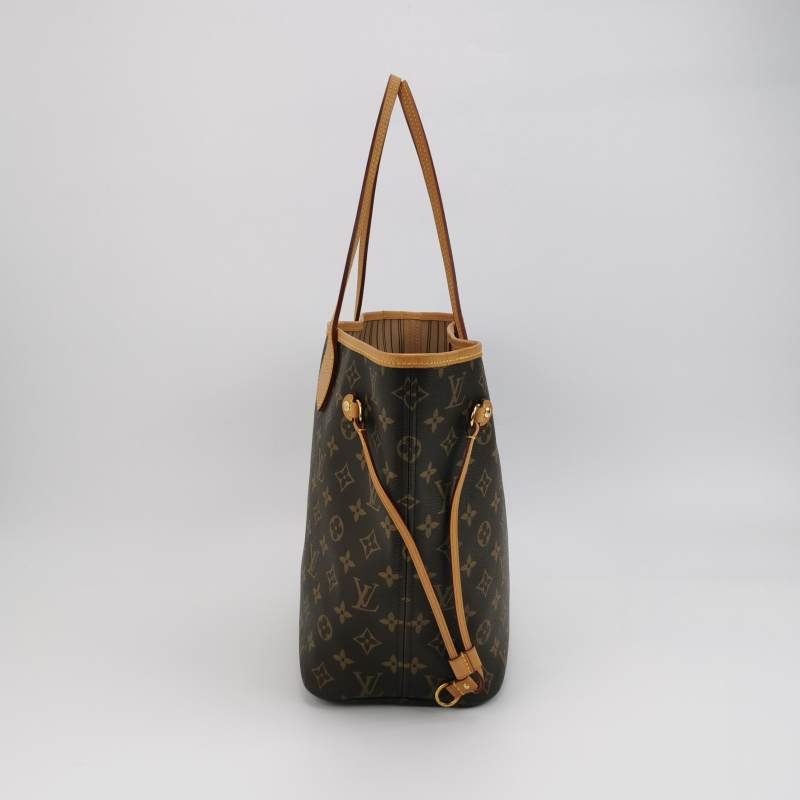 Louis Vuitton (LV) Neverfull中號植鞣革Monogram印花束帶單肩包晶片款-2