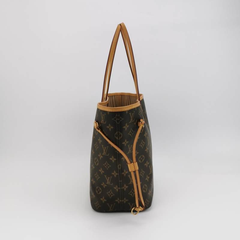 Louis Vuitton (LV) Neverfull中號植鞣革Monogram印花束帶單肩包晶片款-3