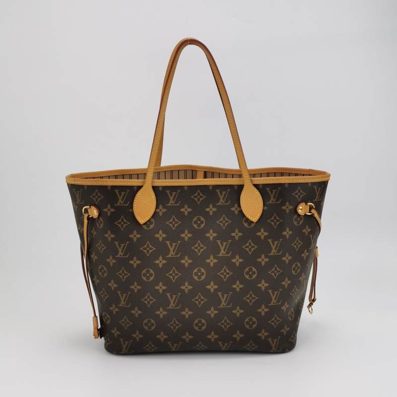 Louis Vuitton (LV) Neverfull中號植鞣革Monogram印花束帶單肩包晶片款-4