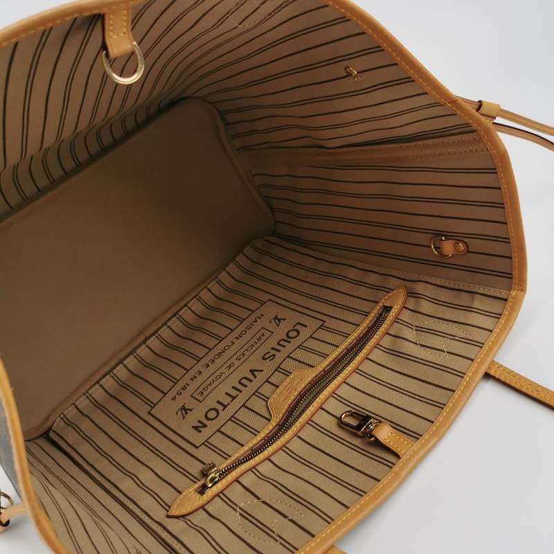 Louis Vuitton (LV) Neverfull中號植鞣革Monogram印花束帶單肩包晶片款-6