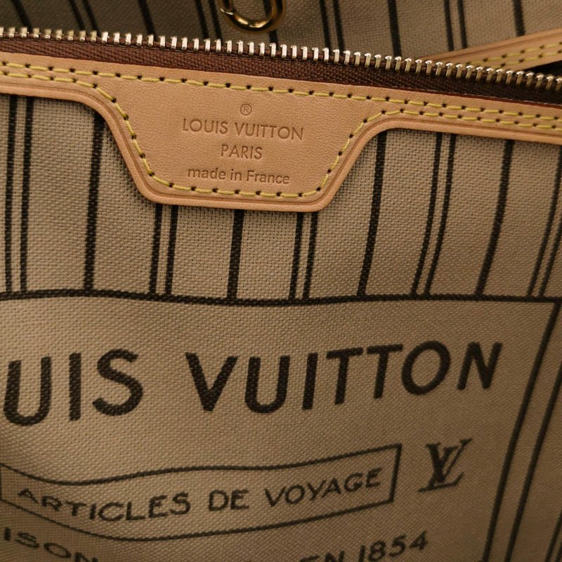 Louis Vuitton (LV) Neverfull中號植鞣革Monogram印花束帶單肩包晶片款-7