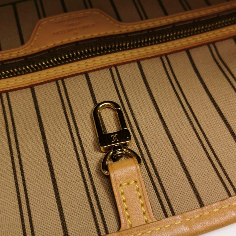 Louis Vuitton (LV) Neverfull中號植鞣革Monogram印花束帶單肩包晶片款-10