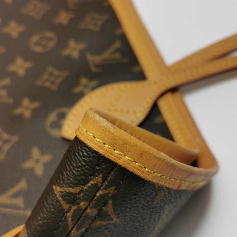 Louis Vuitton (LV) Neverfull中號植鞣革Monogram印花束帶單肩包晶片款-14