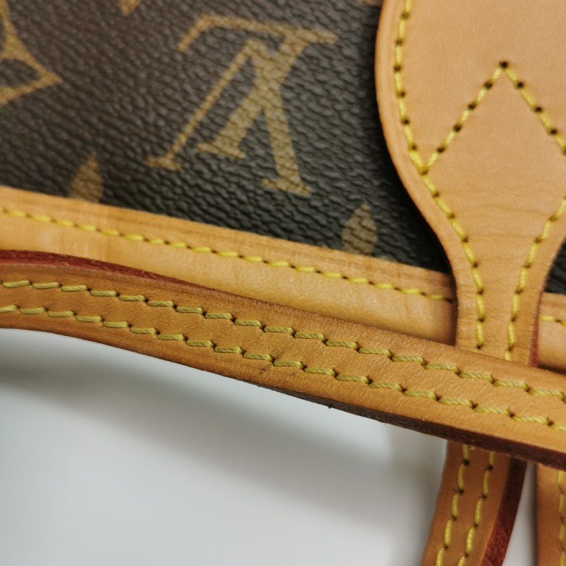 Louis Vuitton (LV) Neverfull中號植鞣革Monogram印花束帶單肩包晶片款-19