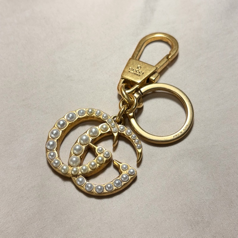 🔥超級好看 Gucci 古馳 雙G Marmont 珍珠鑰匙圈 吊飾-3