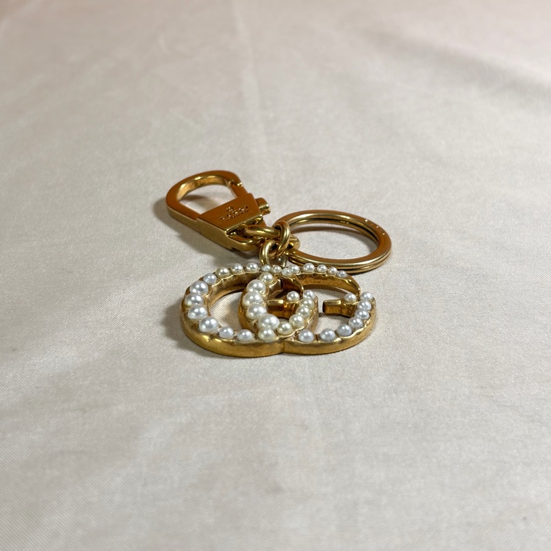 🔥超級好看 Gucci 古馳 雙G Marmont 珍珠鑰匙圈 吊飾-6