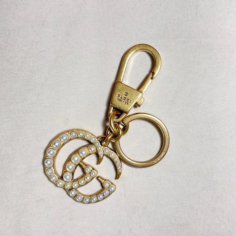🔥超級好看 Gucci 古馳 雙G Marmont 珍珠鑰匙圈 吊飾-7